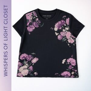 SIZE L | Lucky Brand Floral Tee – Soft Black with Magenta Blossoms